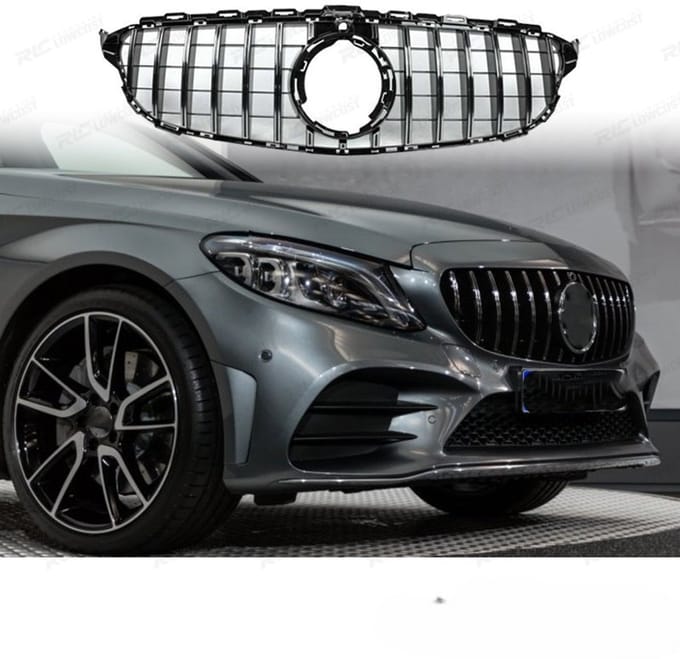 GT Grill Compatibel met Mercedes C klasse W205 2018-2021 Chrome met Camera