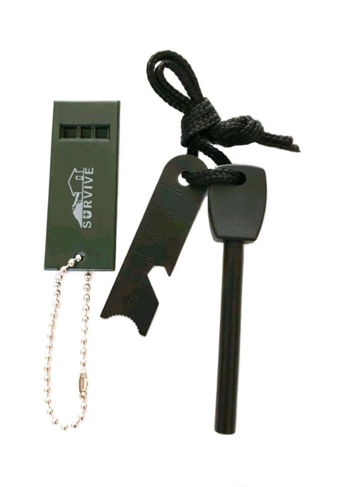 10X  Magnesium stick vuurstarter zwart met groen survival fluitje