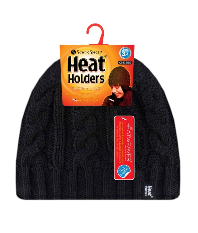 Heat Holders Thermische kabelgebreide wintermuts voor dames - Zwart