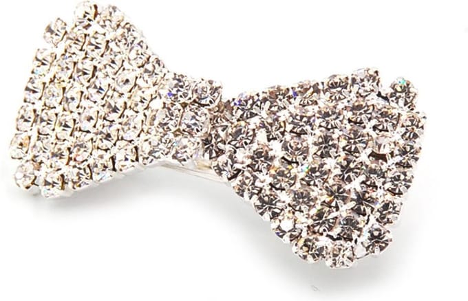 Haarclip met strik bezet met strass - zilverkleurig