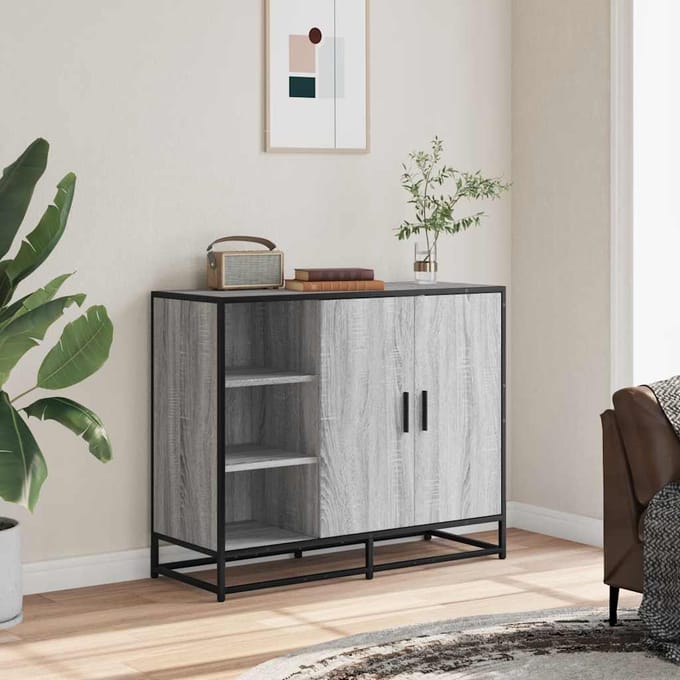 vidaXL - Dressoir - 92x35x76 - cm - bewerkt - hout - grijs - sonoma - eikenkleurig
