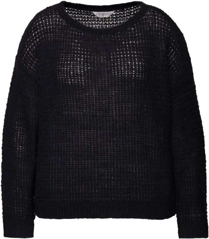 Studio Untold - Dames - Trui boxy fit opengewerkt breisel ronde hals - Zwart - Maat 42+