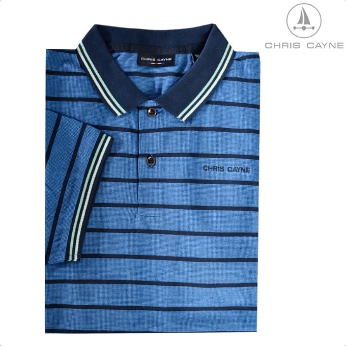 Chris Cayne - Polo 3082 blauw streep jacquard KM - maat M