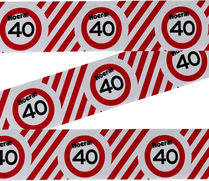3BMT® Afzetlint - Markeerlint rood wit - 40 jaar - verjaardag - 10 meter