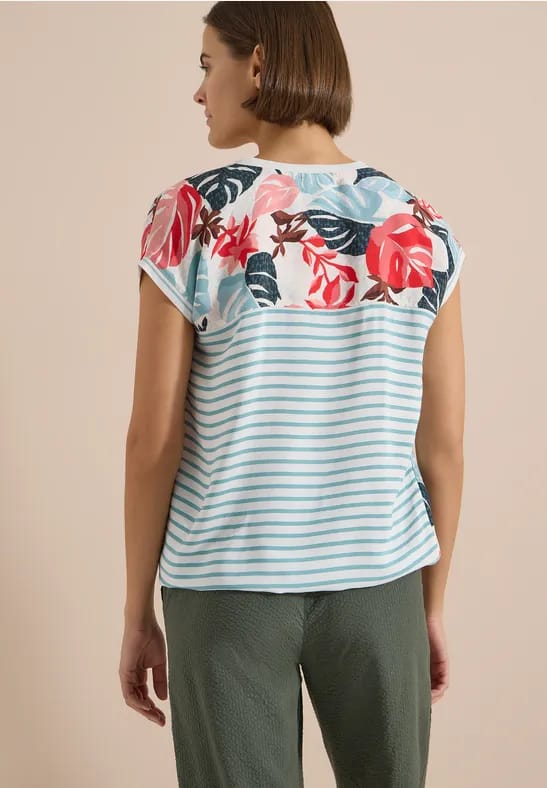 Blouse met gespleten hals en printmix