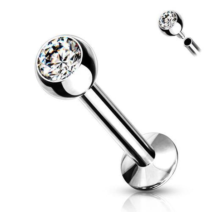 Piercing chirurgisch staal met klein wit steentje intern schroefdraad 1.2x6x3 - zilver - LMPiercings