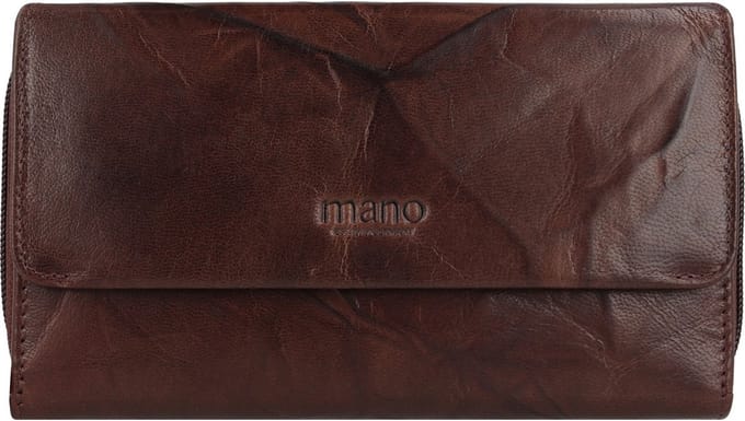 mano Leren Portemonnee Donna Aurona Wallet with Zip Darkbrown Donkerbruin