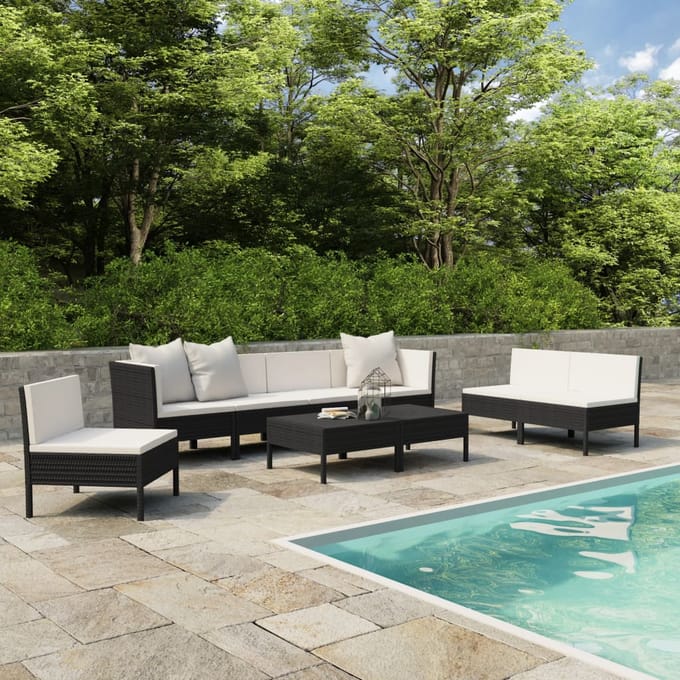 vidaXL - 9-delige - Loungeset - met - kussens - poly - rattan - zwart
