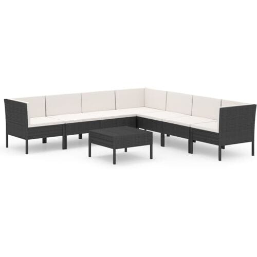 vidaXL - 8-delige - Loungeset - met - kussens - poly - rattan - zwart