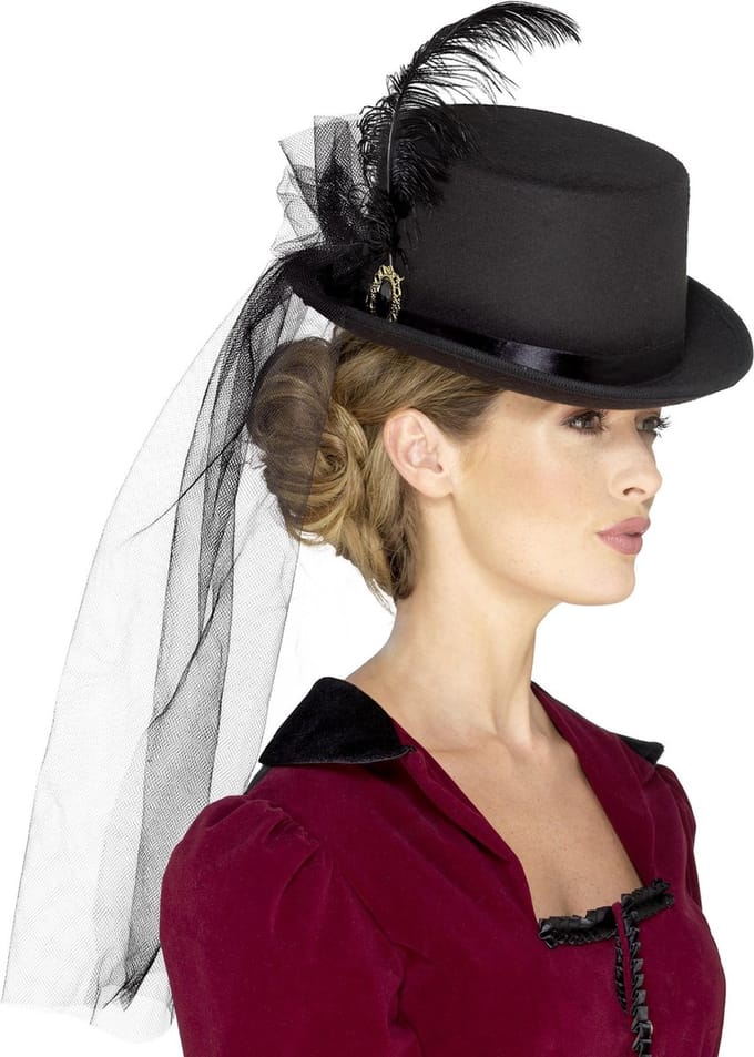 SMIFFY'S - Steampunk hoge hoed met sluier voor vrouwen