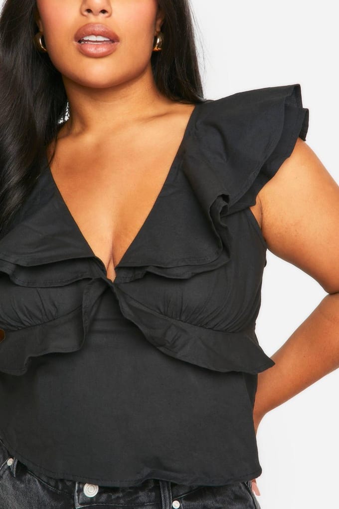boohoo Dames Plus Ruchestop met strikband achter | Zwart | Maat: 56