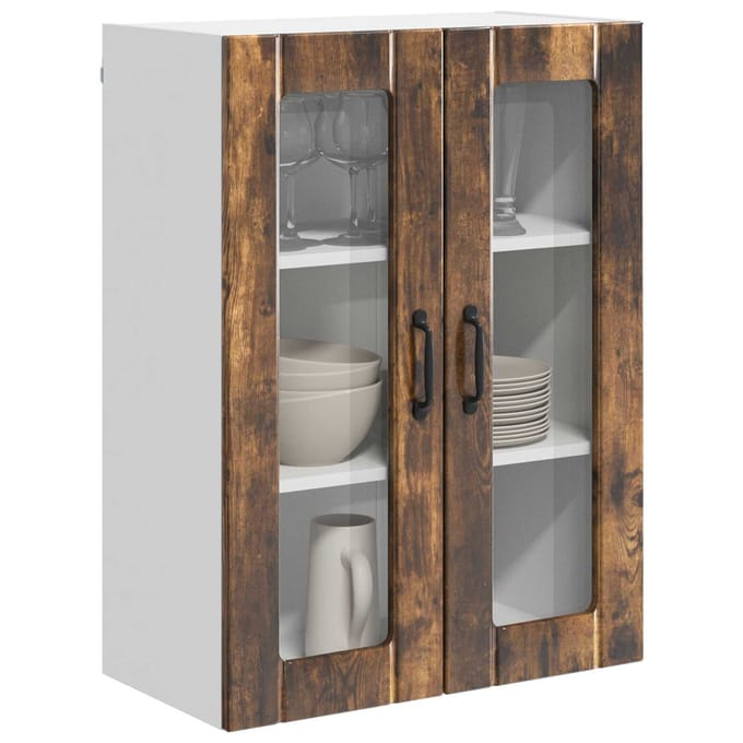 vidaXL - Wandglas - Kasten - LUCCA - Gerookt - eiken - 60 - x - 31 - x - 80 - cm