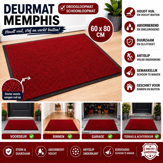 Wicotex - Deurmat - Droogloopmat Memphis Rood - Afmeting 60x80cm
