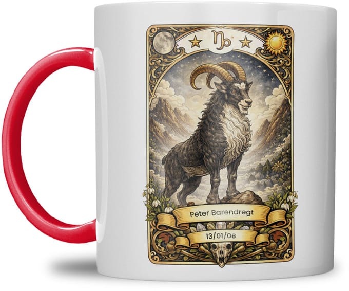 Sterrenbeeld mok - Steenbok - Rood - Tarot mok - Gepersonaliseerd met naam en datum