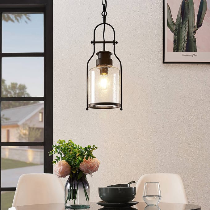 Lindby - hanglamp - 1licht - Metaal, glas - H: 21 cm - E27 - matzwart, transparant