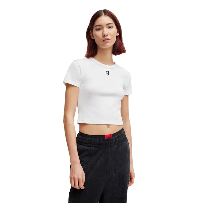Hugo Dames/Dames Logo Katoenen Gewaad T-shirt (Wit)