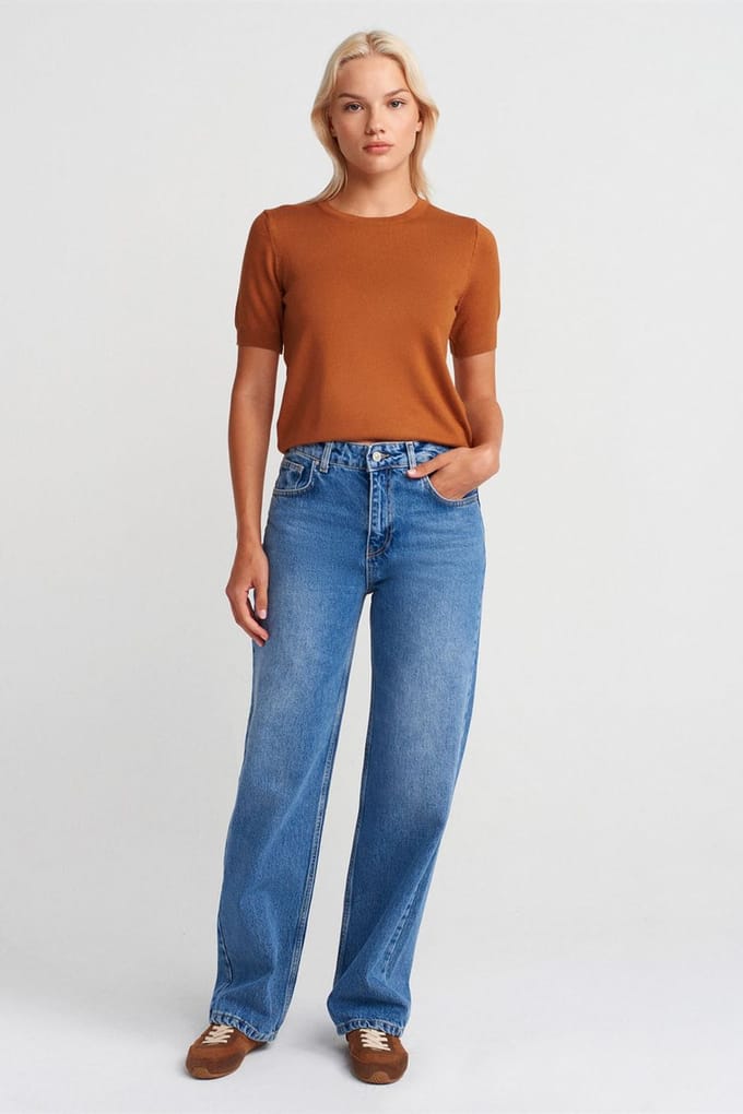 Hoge Taille Rechtafstaande Katoenen Denim Jeans