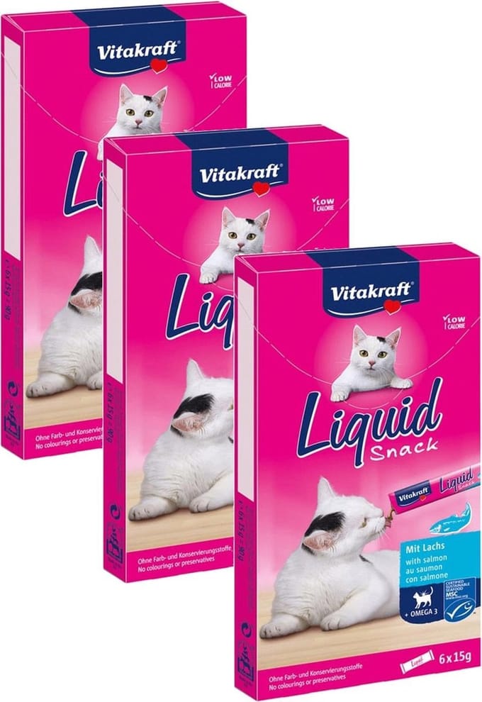 Vitakraft Cat Liquid Snack 6 stuks - Kattensnack - 3 x Zalm