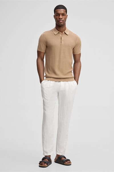 Gebreide polo Adrian, beige gestructureerd
