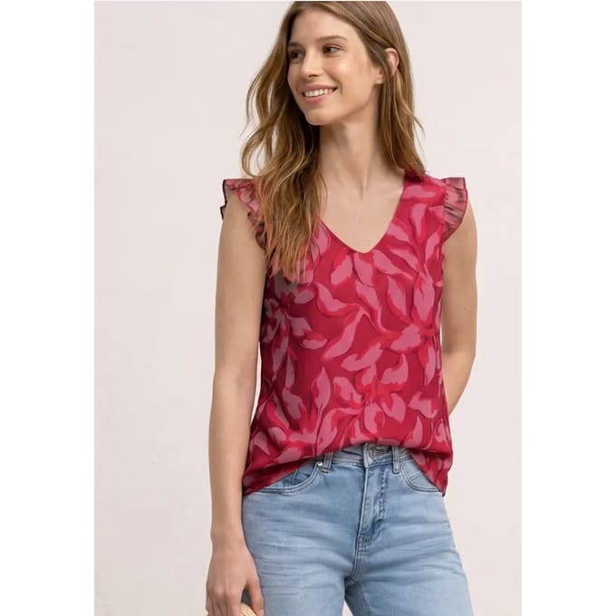 Mesh top met V-hals en print