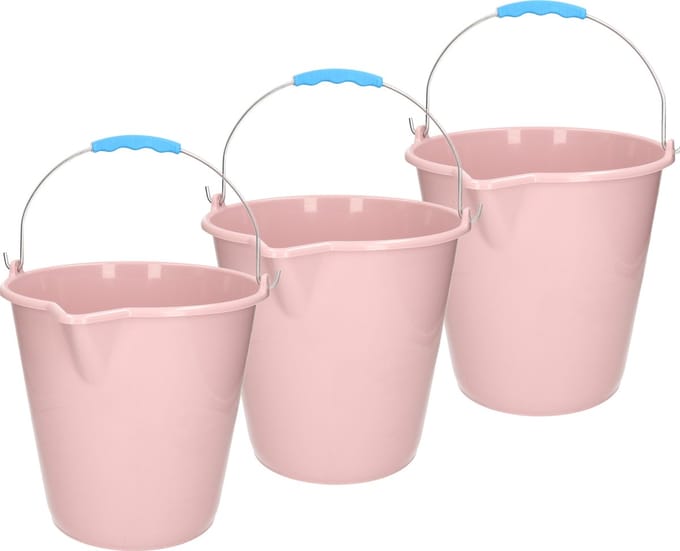 Plasticforte Emmer - 3x stuks - met schenktuit - 12L - oud roze - schoonmaakemmer