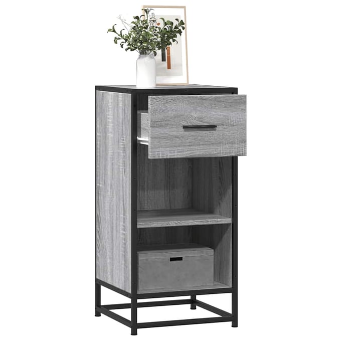 vidaXL - Dressoir - 35,5x35x76 - cm - bewerkt - hout - en - metaal - grijs - sonoma