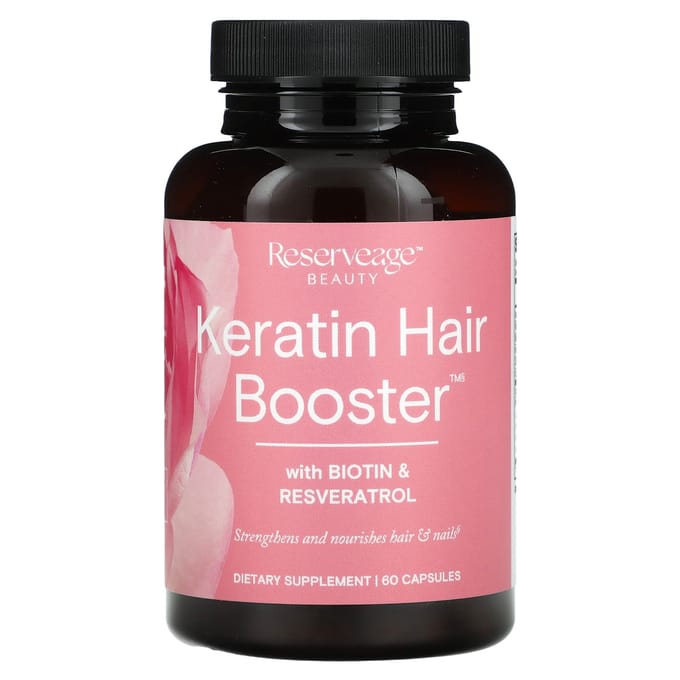 Keratine Haar Booster, met Biotine en Resveratrol, 60 Capsules white