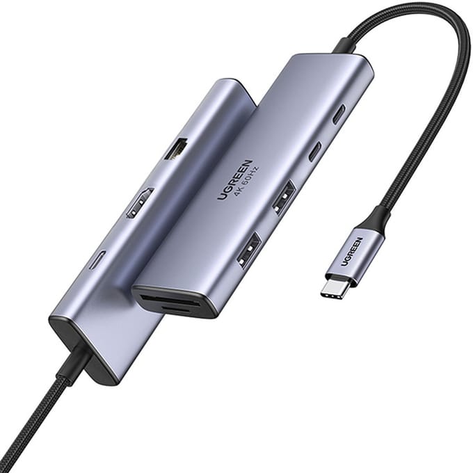 USB-C Hub UGREEN CM498 (15375), 2 x USB-A - 3 x USB-C - 1 x HDMI - 1 x RJ45 - 1 x SD - 1 x microSD, Grijs