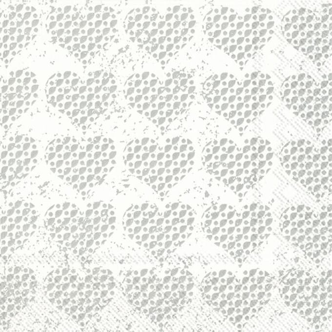 Lunch servetten Fancy hearts silver - IHR - 33x33 cm