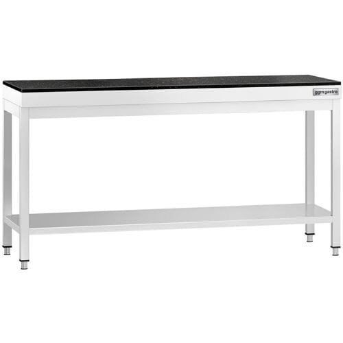 GGM Gastro Edelstahl Arbeitstisch PREMIUM - 2000x600mm - mit Grundboden - inkl. Granitarbeitsplatte