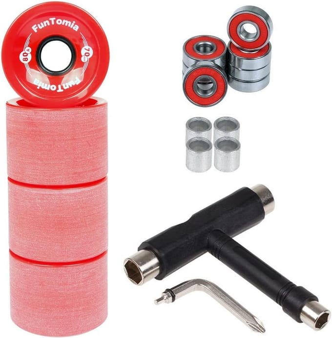 Set van 4 Longboard Skateboard Wielen 70x51mm met Kogellagers en Gereedschap