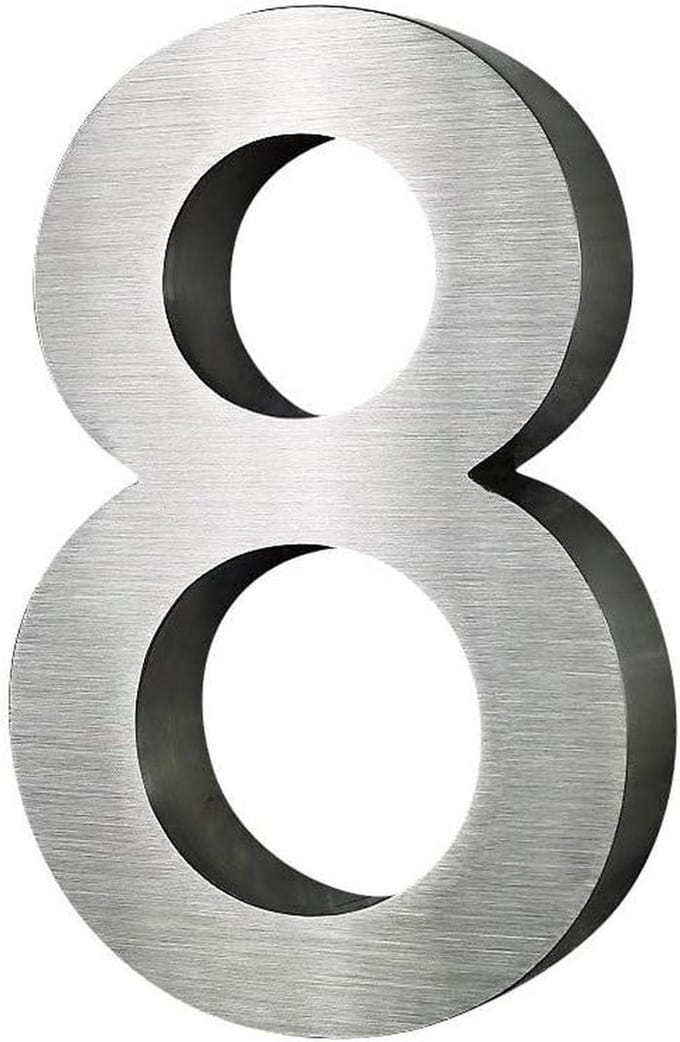 Huisnummer 8 - Modern cijfer - Huis identificatie - 3D ontwerp - 20cm hoogte - Zilver