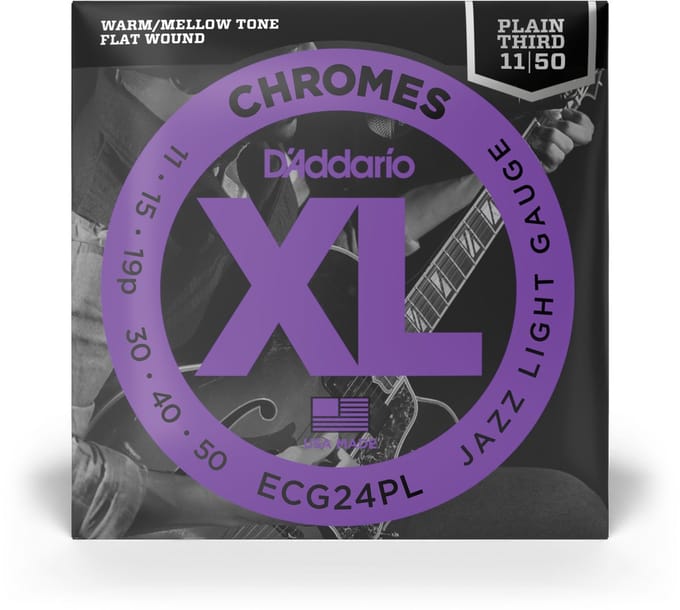 D'Addario ECG24PL Flat Wound Chromes Snaren voor Elektrische Gitaar (11-50) Plain Third
