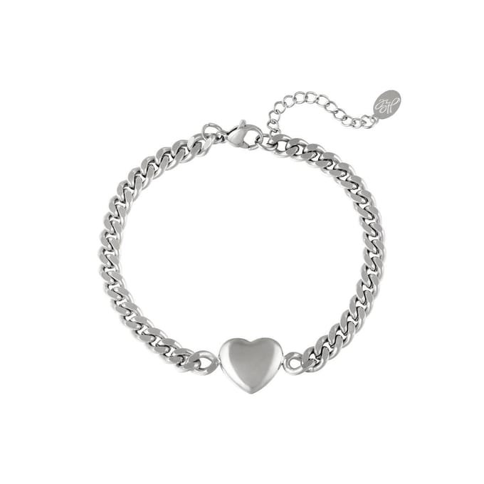 Armband chain hart - Zilverkleurig - Roestvrij staal - 16cm x 3cm