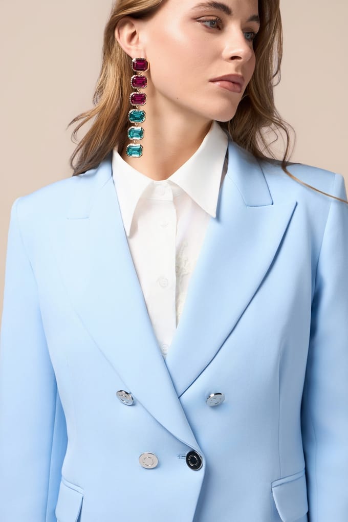 Oltre Double-breasted Blazer Light Blue Maat: 48 | Blazers Outlet | Dames | Blauw