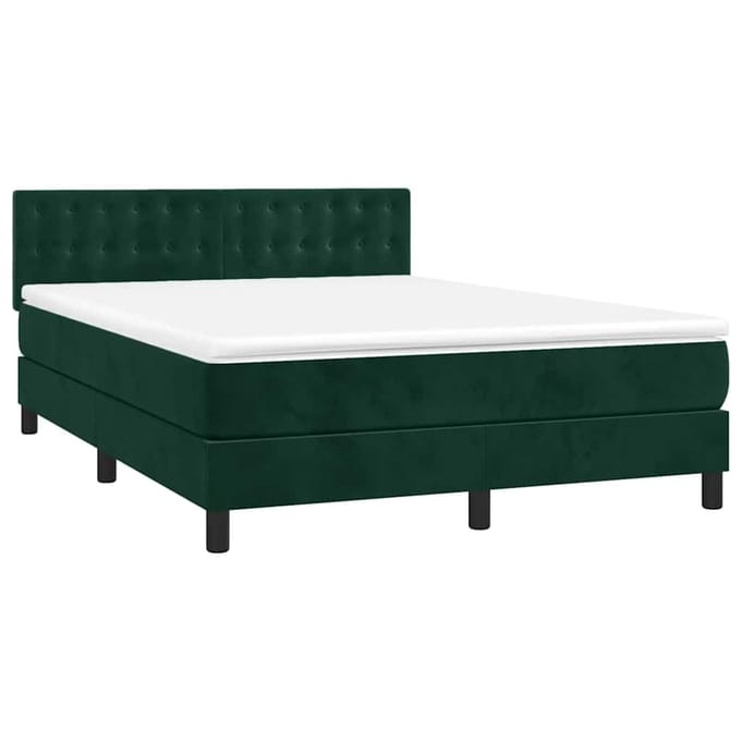 vidaXL - Boxspring - met - matras - en - LED - fluweel - donkergroen - 140x200 - cm