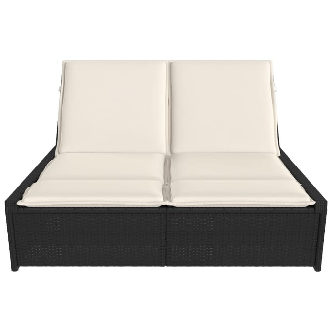 vidaXL - Ligbed - 2-persoons - met - kussens - poly - rattan - zwart