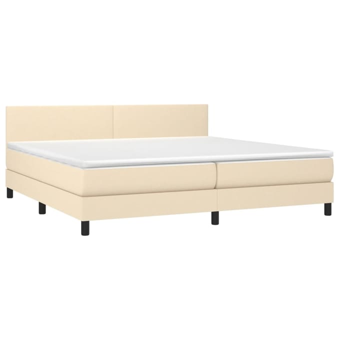 vidaXL - Boxspring - met - matras - en - LED - stof - crèmekleurig - 200x200 - cm