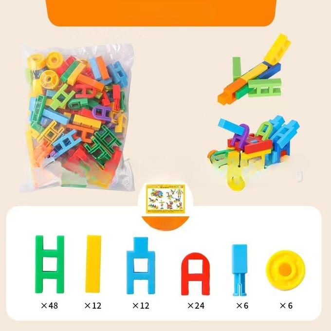 Blocs de construction assemblés pour enfants de maternelle Haole Blocs de construction Puzzle en plastique éducatif multifonctionnel Jouets pour bébés filles blue