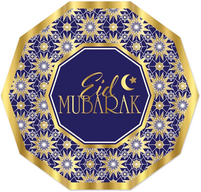 360 DEGREES - 8 blauw-gouden Eid Mubarak kartonnen borden 23 cm, feestservies