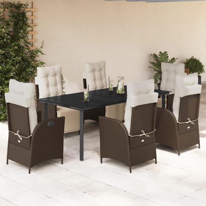 vidaXL - 7-delige - Tuinset - met - kussens - poly - rattan - bruin