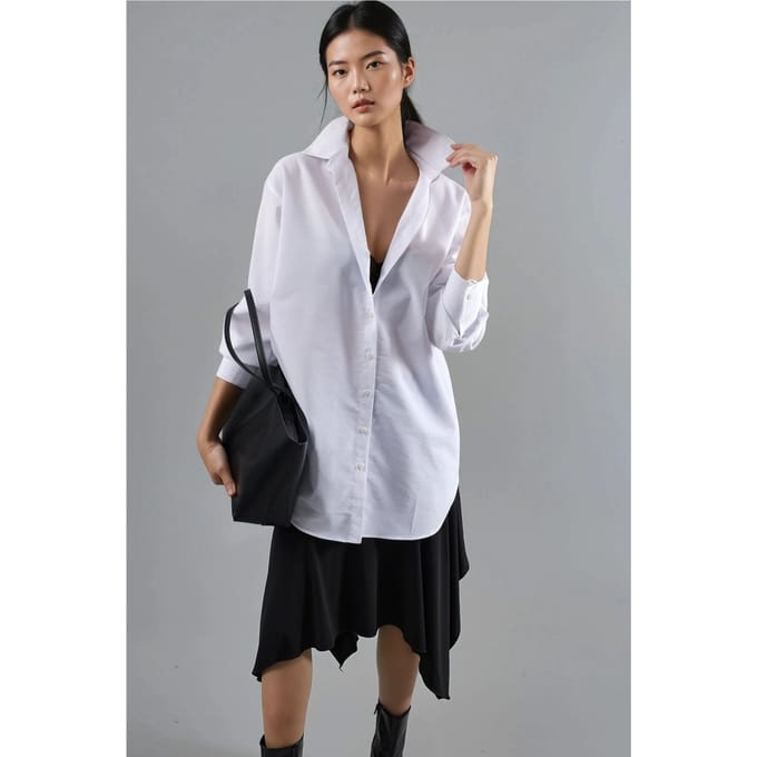 Knoopsluiting Poplin Shirt met Lange Mouwen