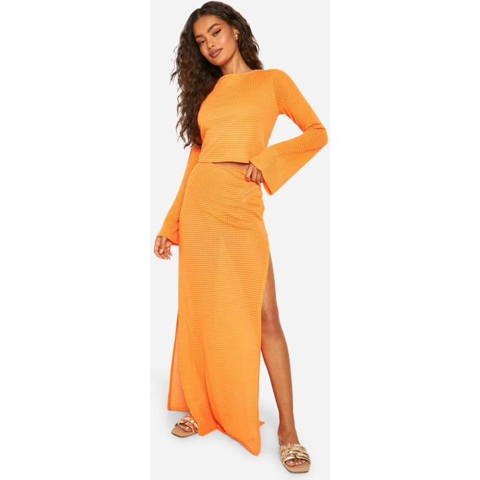boohoo Dames Gebreide Maxi-rok | Burnt Orange | Maat: 38