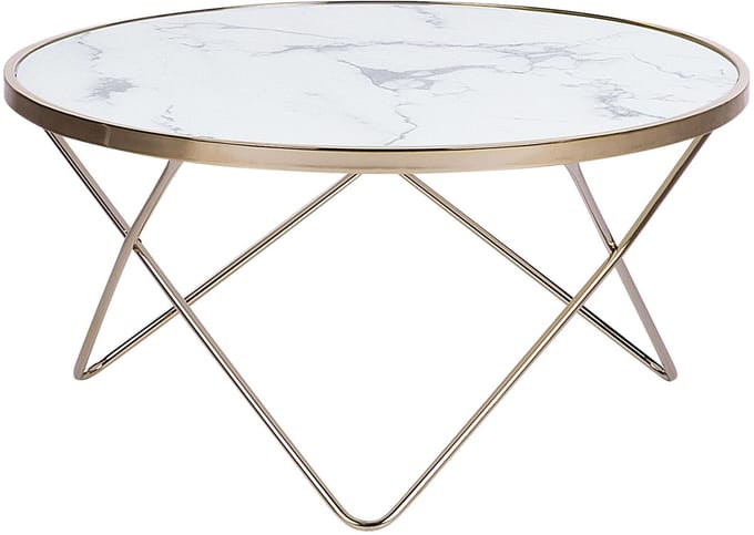 MERIDIAN II - Salontafel - Wit/Goud - Veiligheidsglas