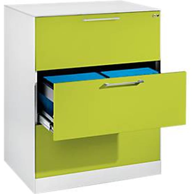 Hangmappenkast Asisto C 3000, 3 schuifladen, 2 rijen, B 800 mm, wit/viridiaangroen