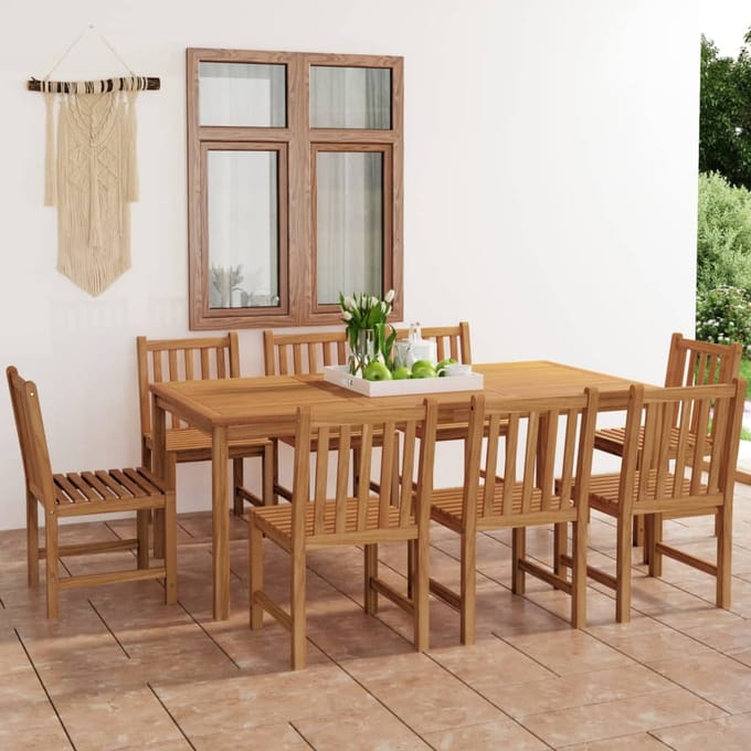 vidaXL - 9-delige - tuinset - 200x100 - cm - massief - teakhout