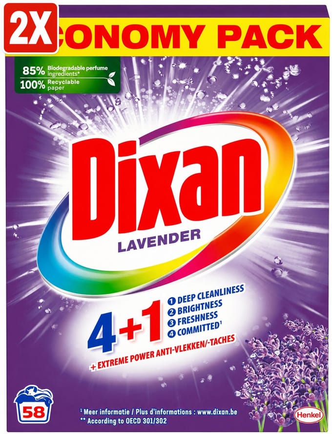 2 x Dixan Fresh Lavender Waspoeder - Wasmiddel - 58 wasbeurten