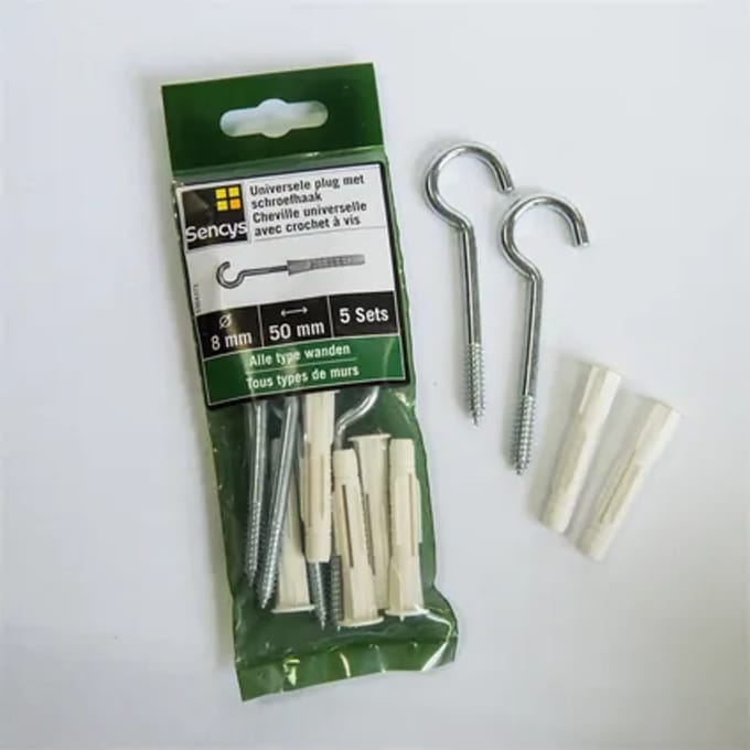 Sencys Universele Plug Met Schroefhaak Kunststof - Diam. 8x50mm - 5 Stuks
