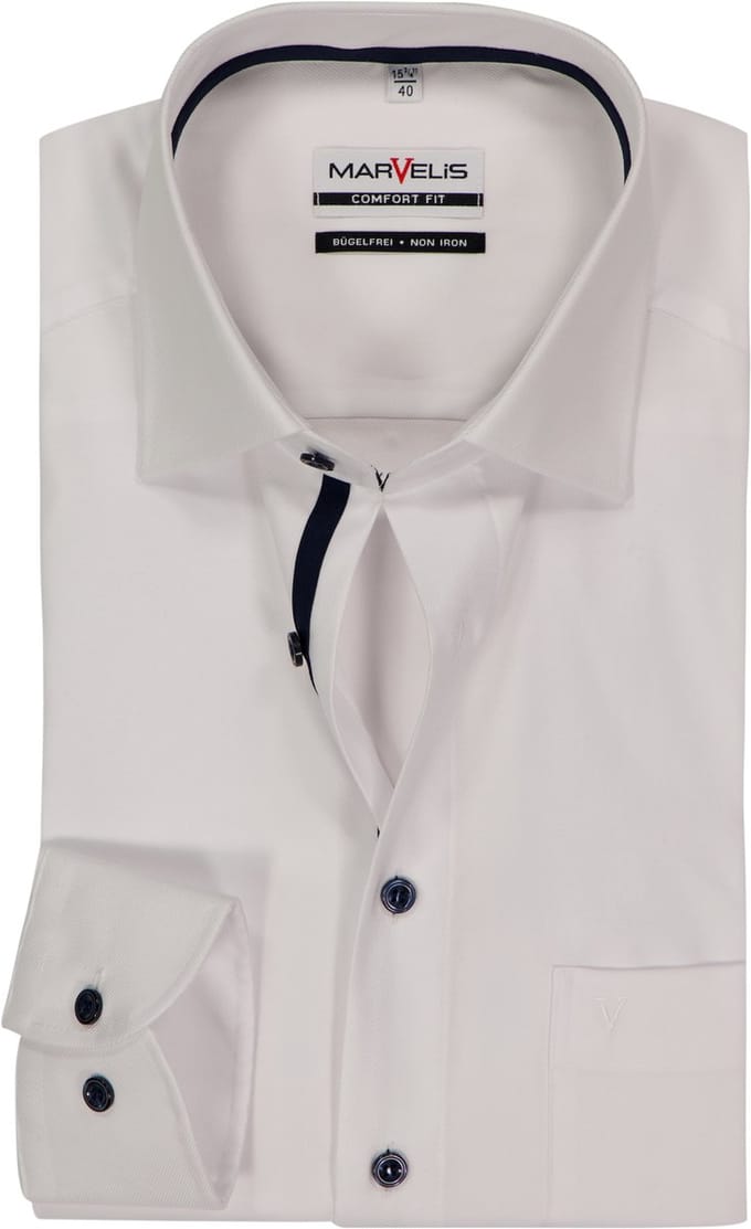 MARVELIS comfort fit overhemd - twill - wit - Strijkvrij - Boordmaat: 40