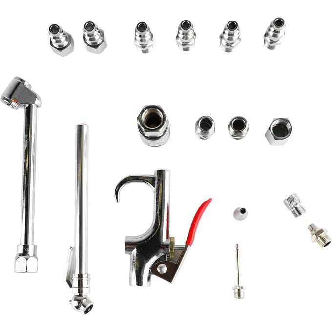 17-delige Luchtblaaspistool Accessoireset 14NPT Koppeling Plug Dubbele Voet Chuck Blaaspistool Bandenspanningsmeter